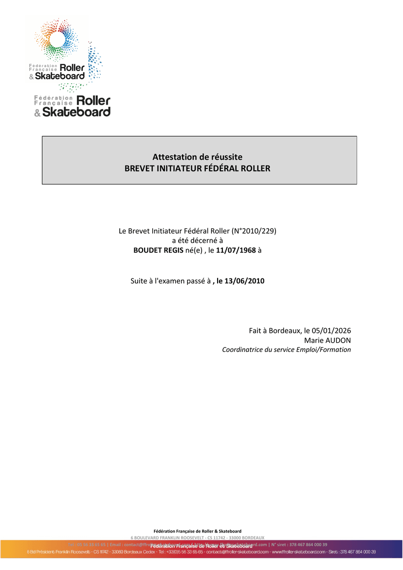 Brevet Initiateur Fédéral FFRS 2010