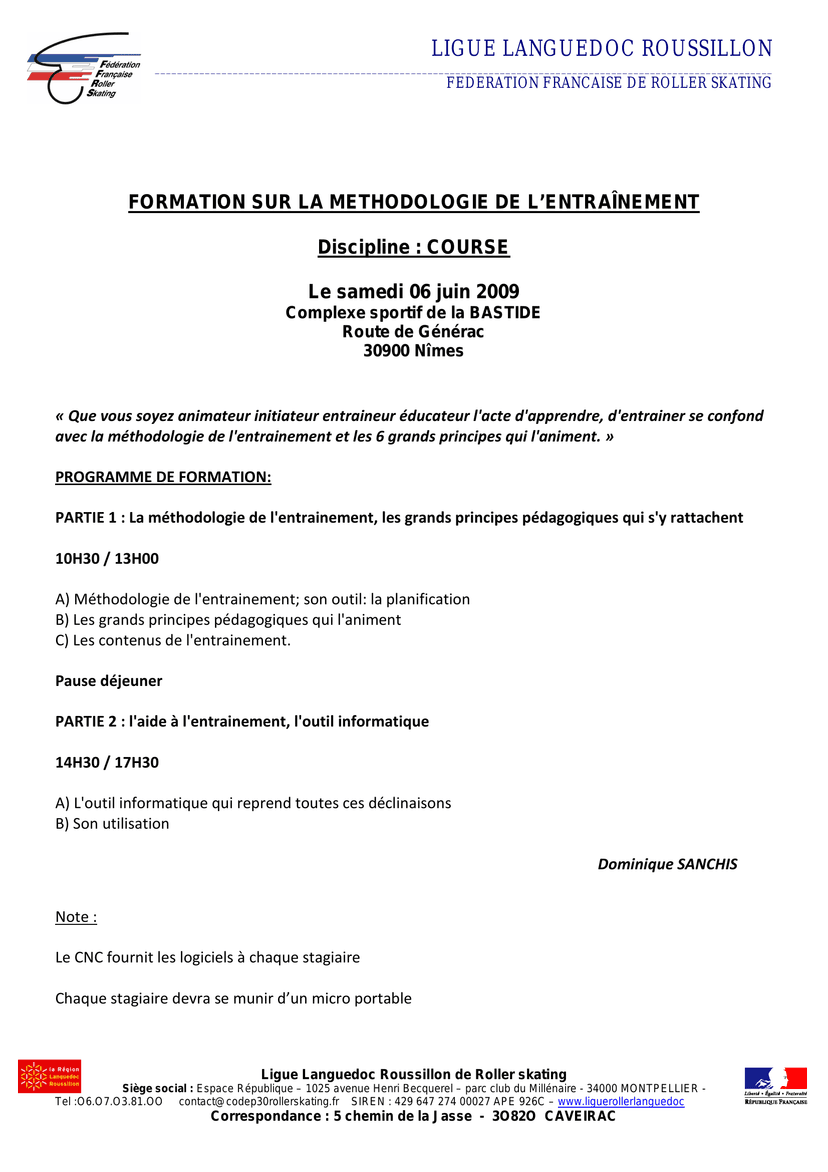 Formation Entraînement Roller — Ligue LR 2009